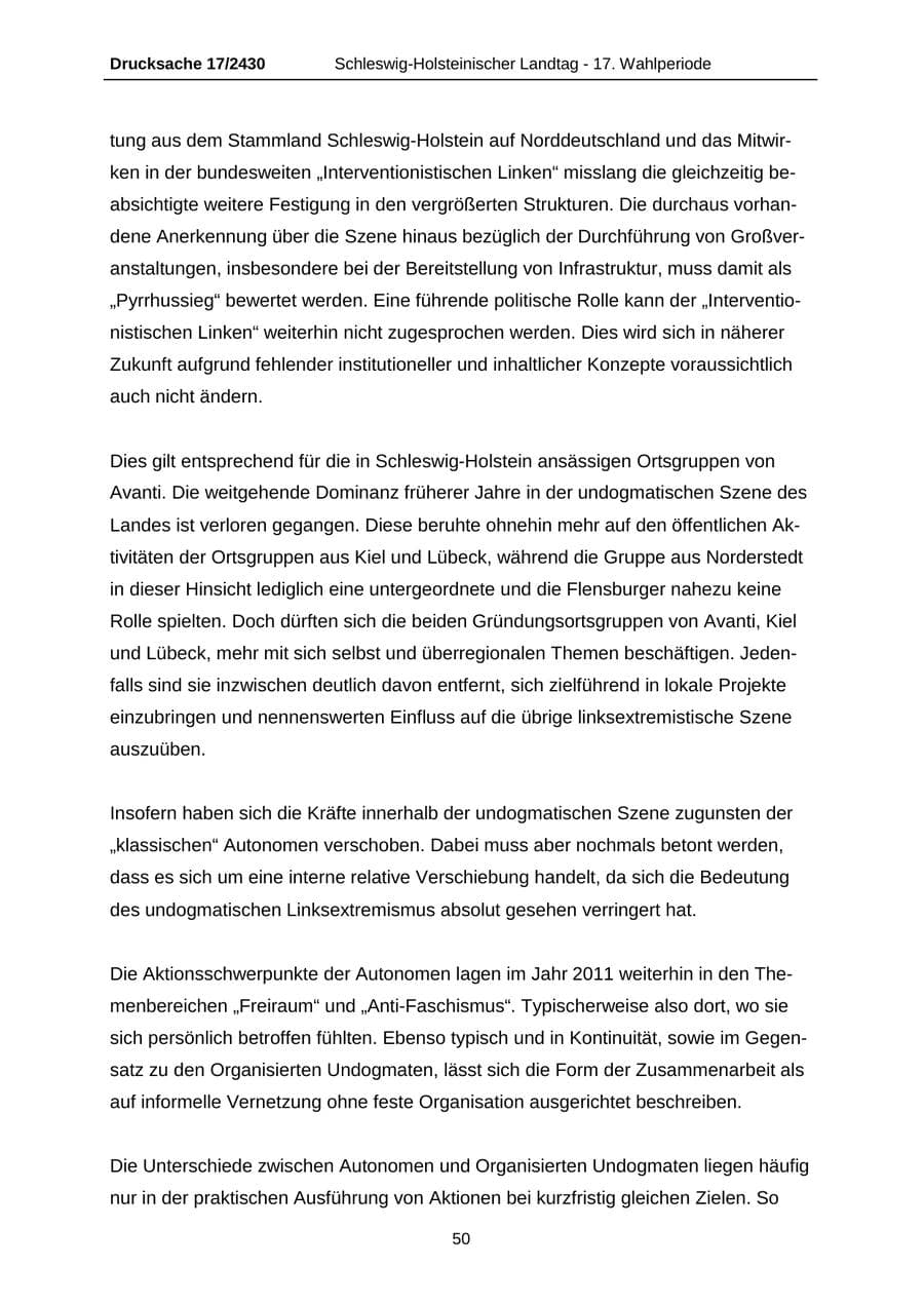 Seite 50 des Verfassungsschutzbericht 2011 Schleswig-Holstein