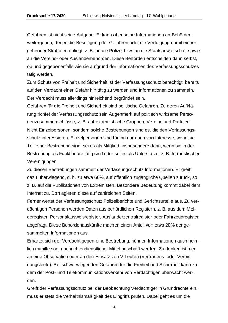 Seite 6 des Verfassungsschutzbericht 2011 Schleswig-Holstein