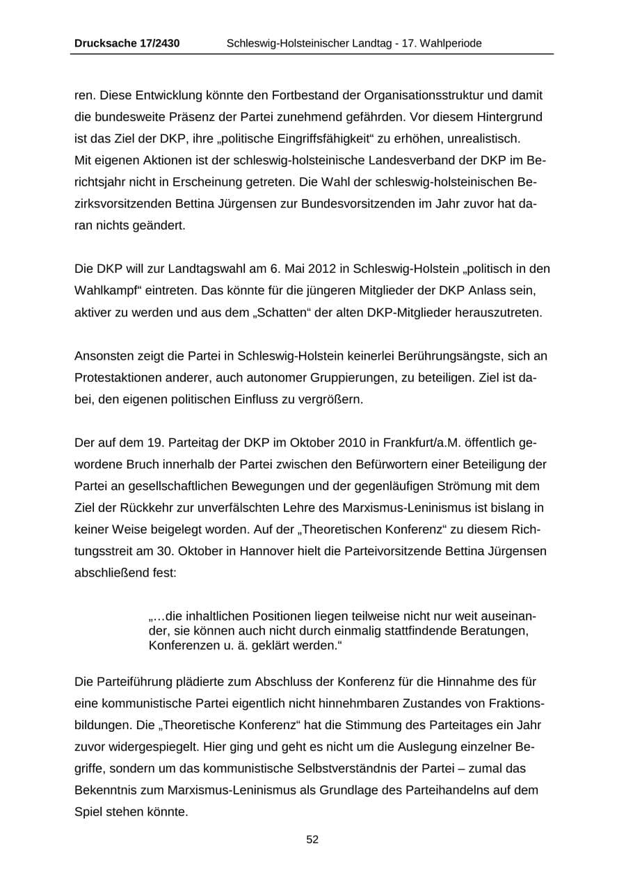 Seite 52 des Verfassungsschutzbericht 2011 Schleswig-Holstein