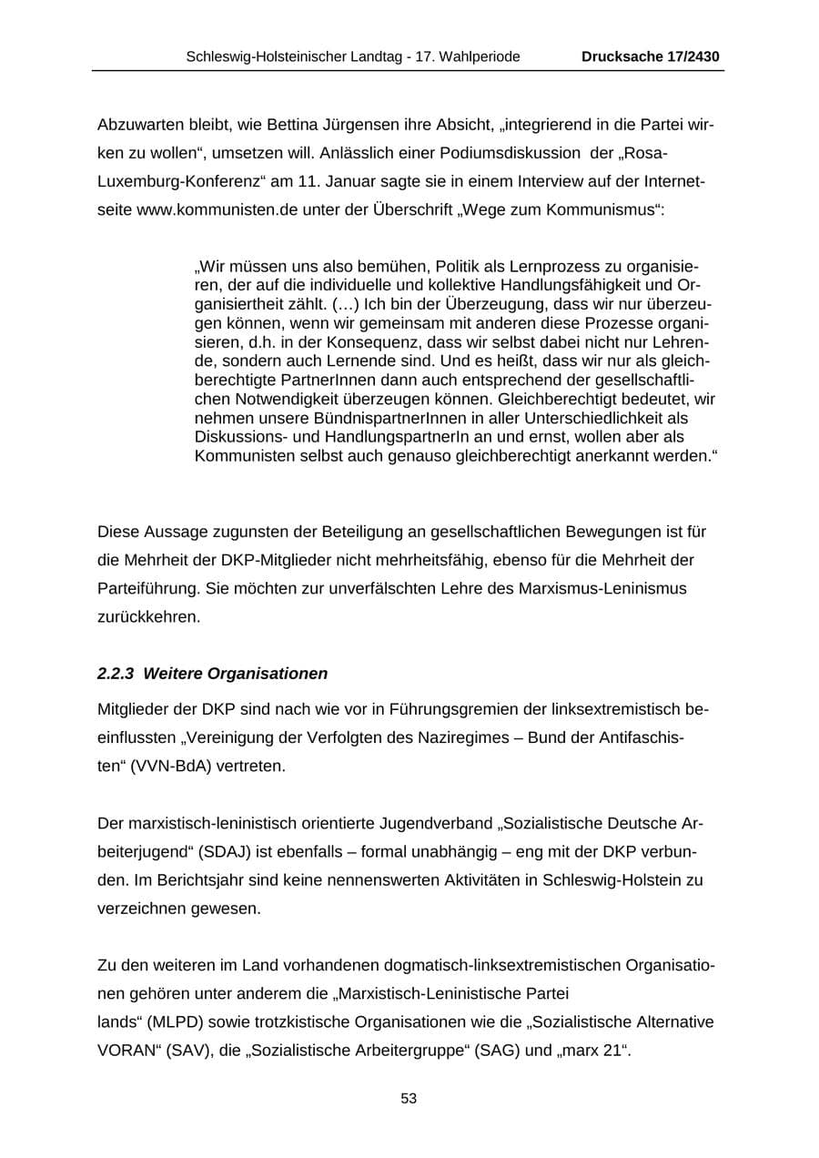 Seite 53 des Verfassungsschutzbericht 2011 Schleswig-Holstein