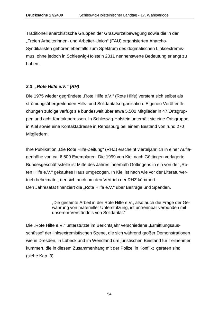 Seite 54 des Verfassungsschutzbericht 2011 Schleswig-Holstein