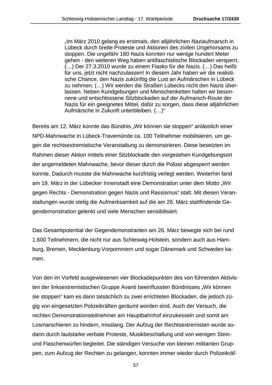 Seite 57 des Verfassungsschutzbericht 2011 Schleswig-Holstein