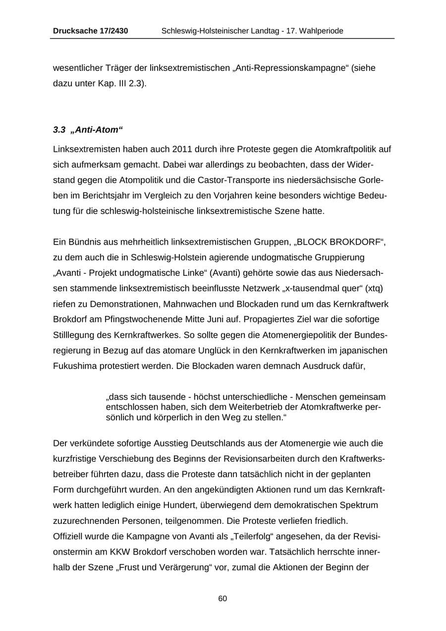Seite 60 des Verfassungsschutzbericht 2011 Schleswig-Holstein