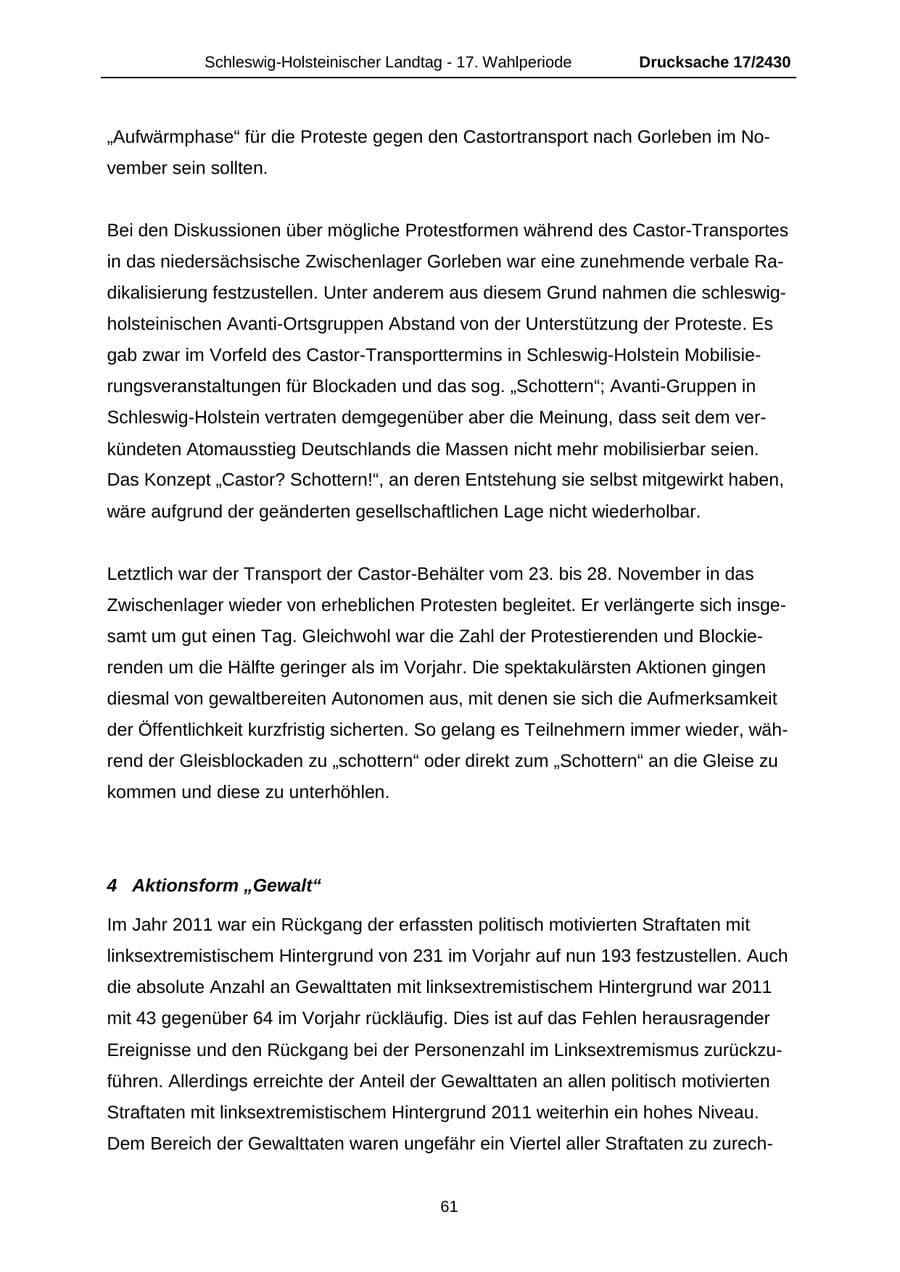 Seite 61 des Verfassungsschutzbericht 2011 Schleswig-Holstein