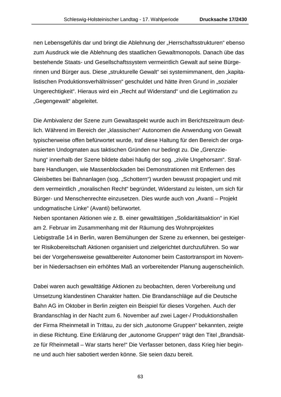 Seite 63 des Verfassungsschutzbericht 2011 Schleswig-Holstein