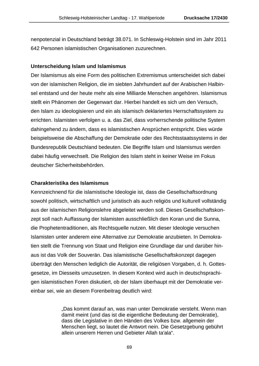 Seite 69 des Verfassungsschutzbericht 2011 Schleswig-Holstein