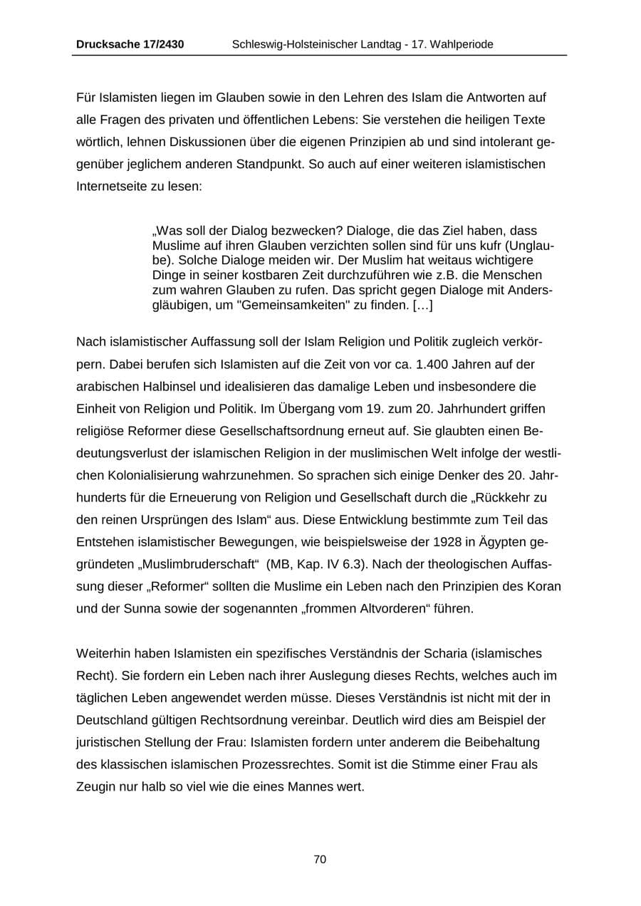 Seite 70 des Verfassungsschutzbericht 2011 Schleswig-Holstein