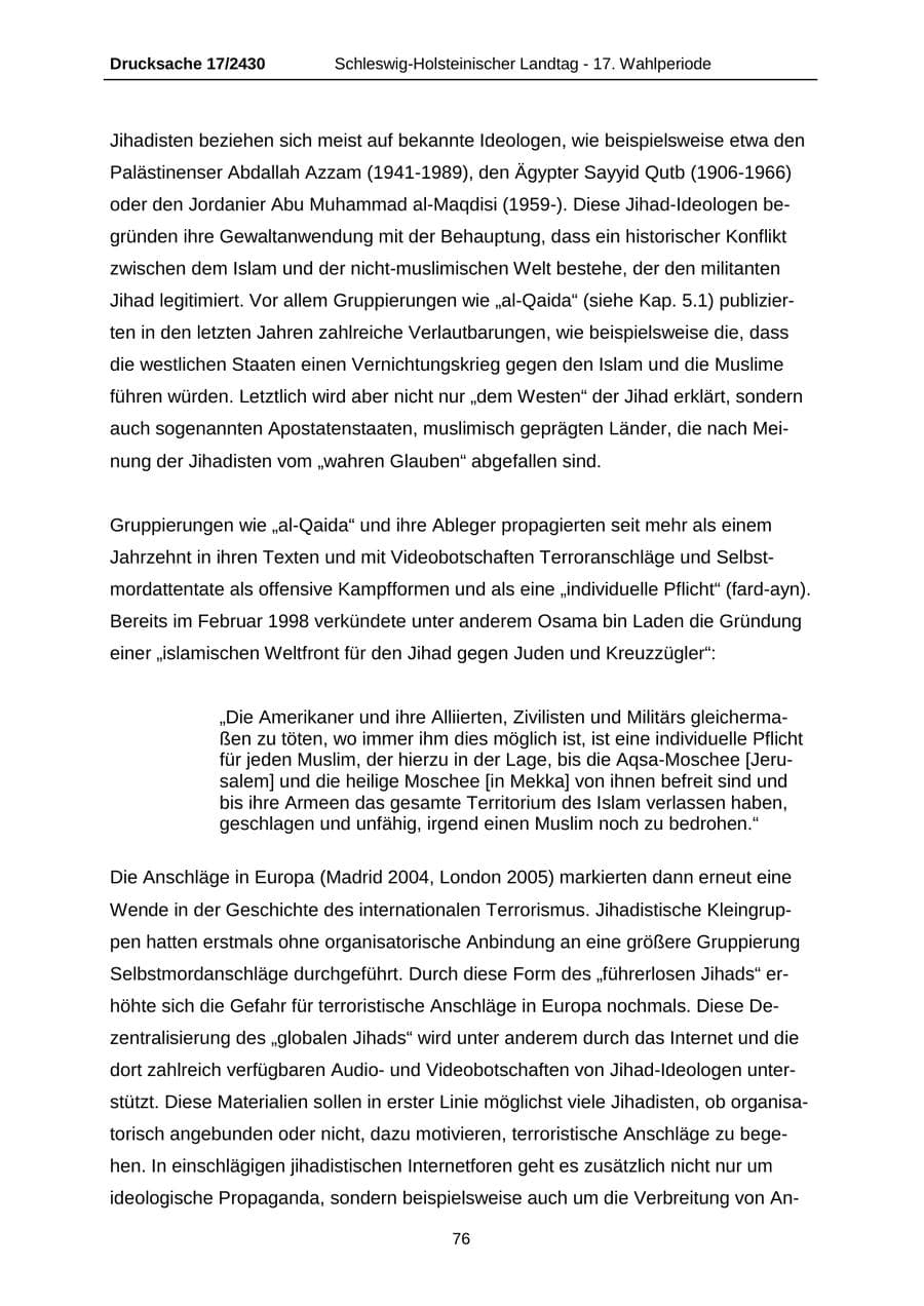 Seite 76 des Verfassungsschutzbericht 2011 Schleswig-Holstein