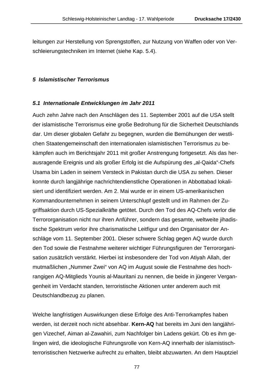Seite 77 des Verfassungsschutzbericht 2011 Schleswig-Holstein