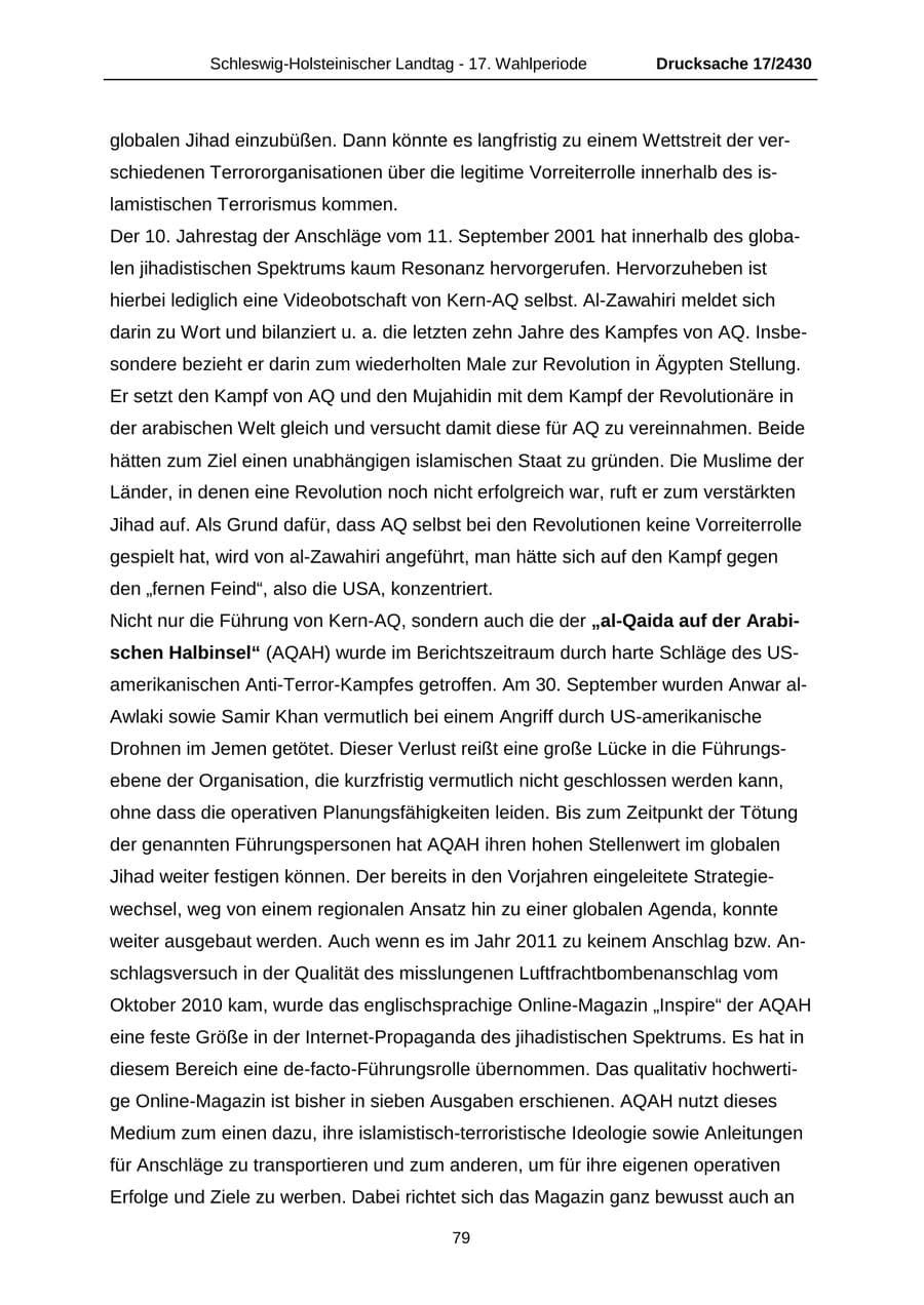 Seite 79 des Verfassungsschutzbericht 2011 Schleswig-Holstein