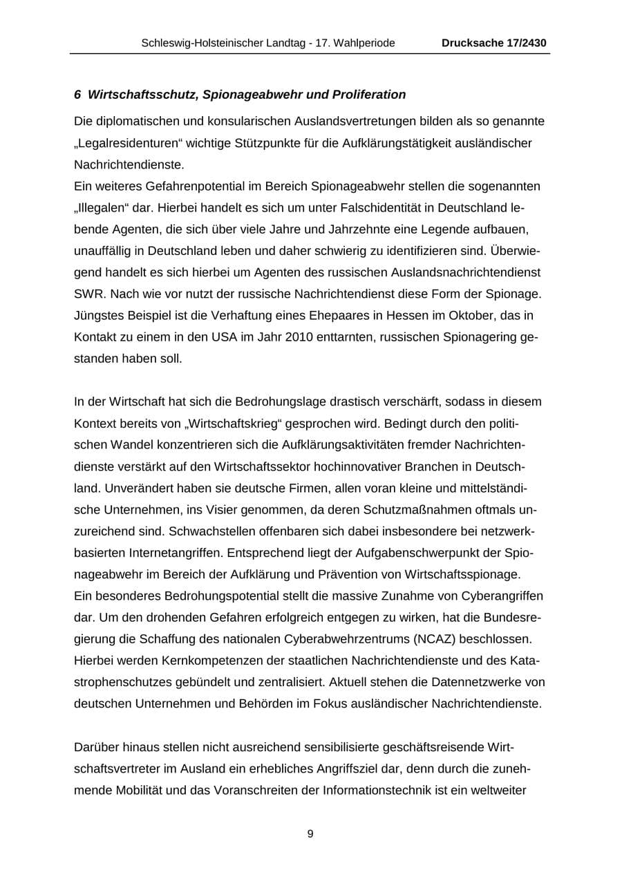 Seite 9 des Verfassungsschutzbericht 2011 Schleswig-Holstein