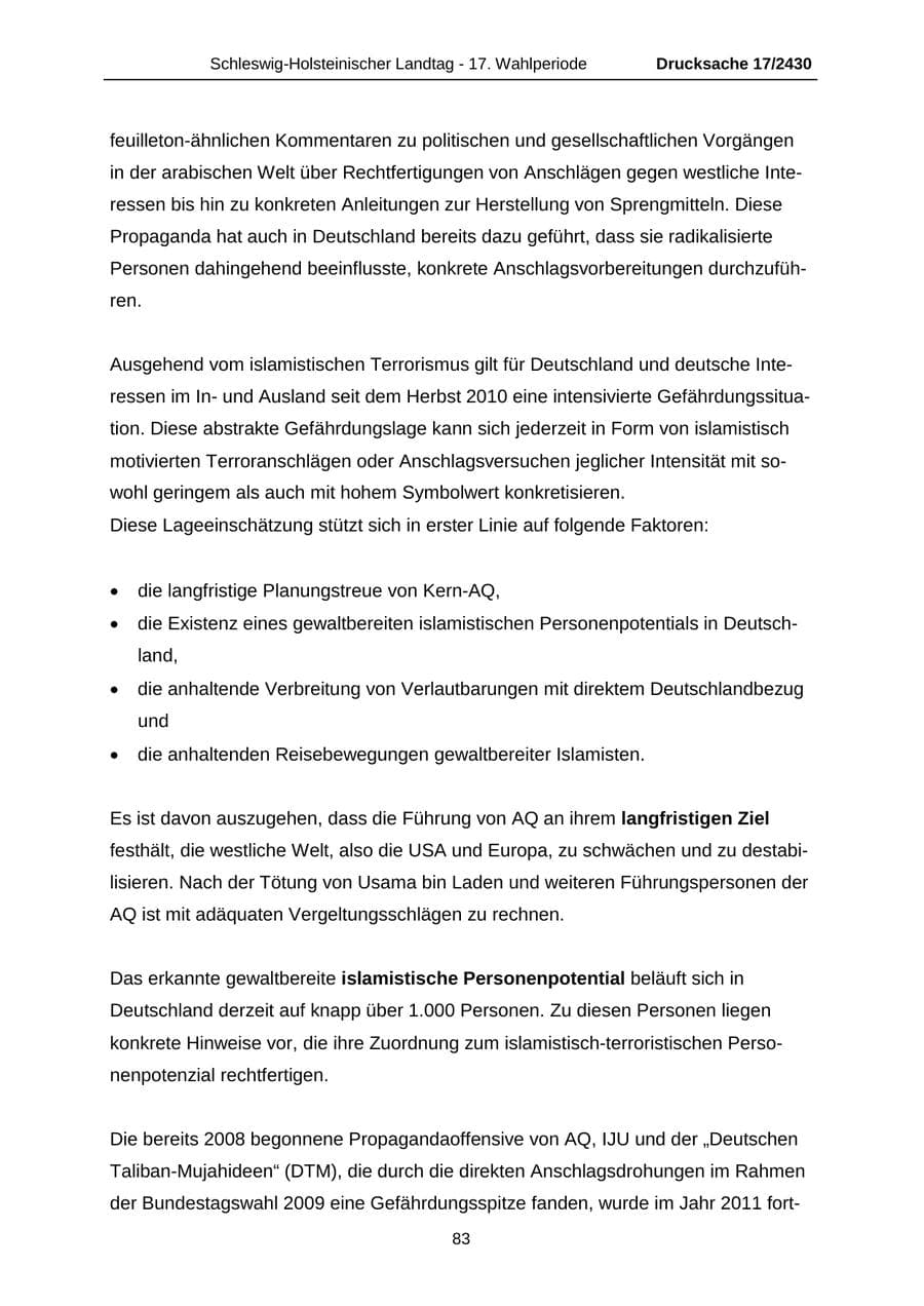 Seite 83 des Verfassungsschutzbericht 2011 Schleswig-Holstein