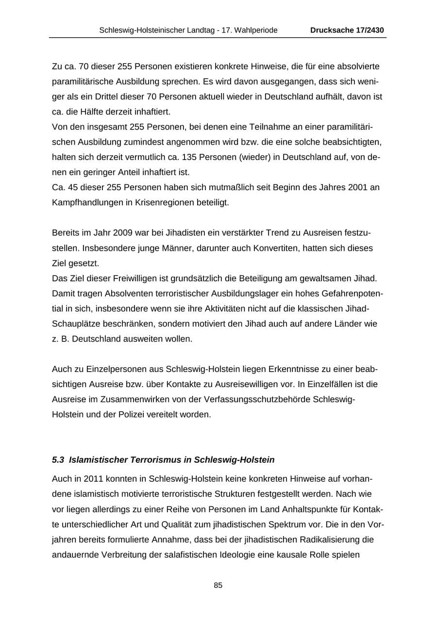 Seite 85 des Verfassungsschutzbericht 2011 Schleswig-Holstein