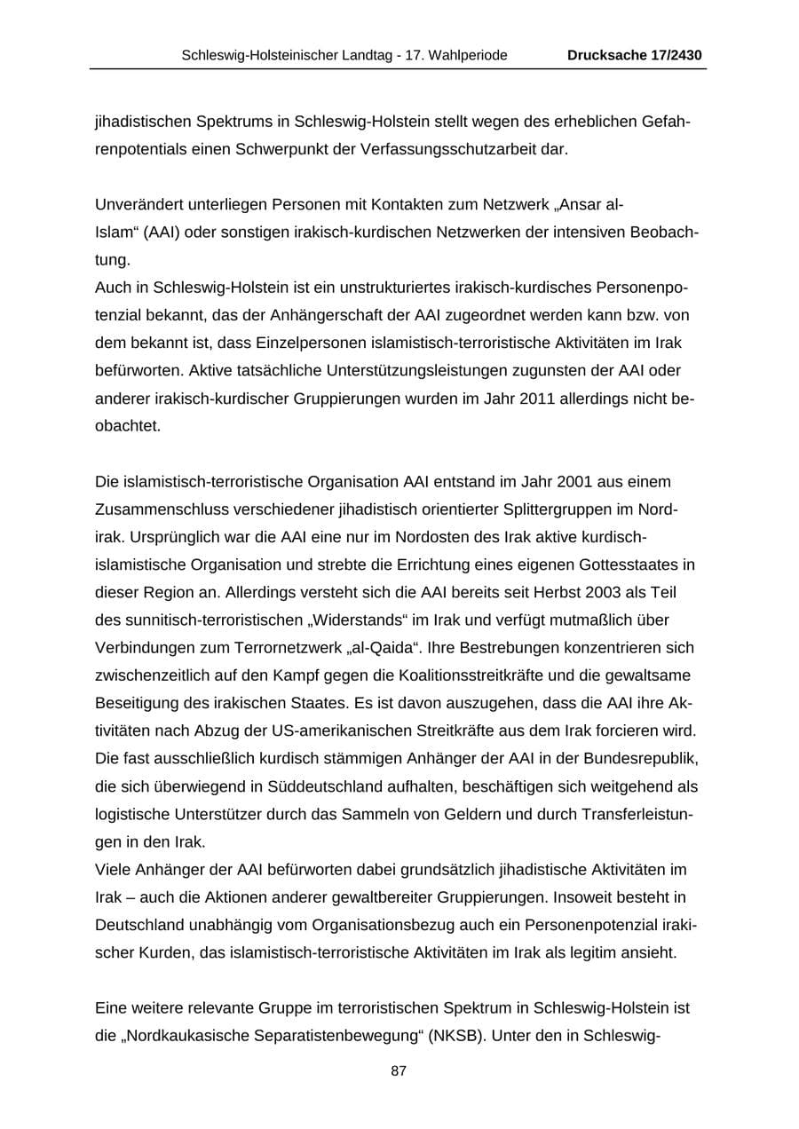Seite 87 des Verfassungsschutzbericht 2011 Schleswig-Holstein