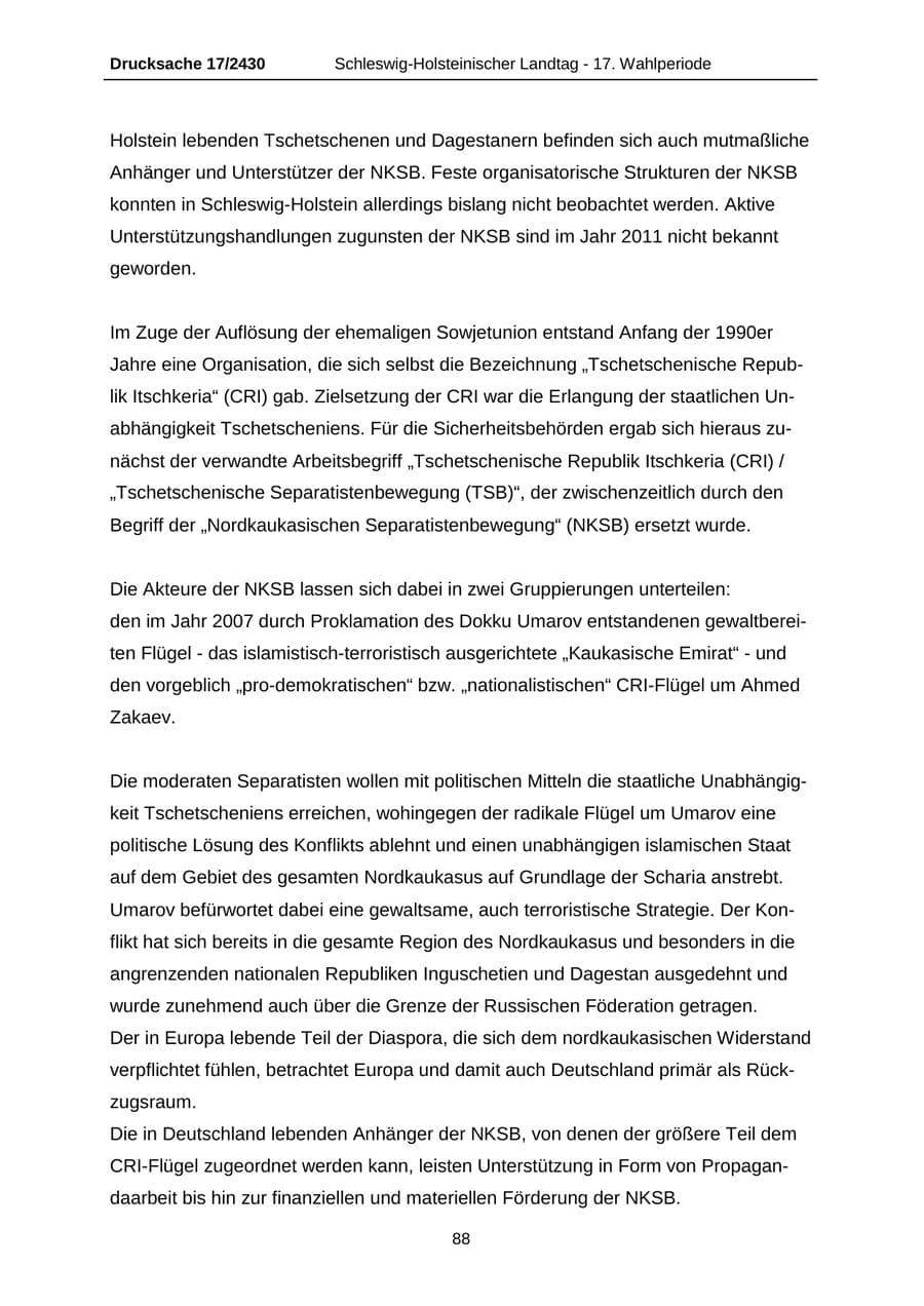 Seite 88 des Verfassungsschutzbericht 2011 Schleswig-Holstein