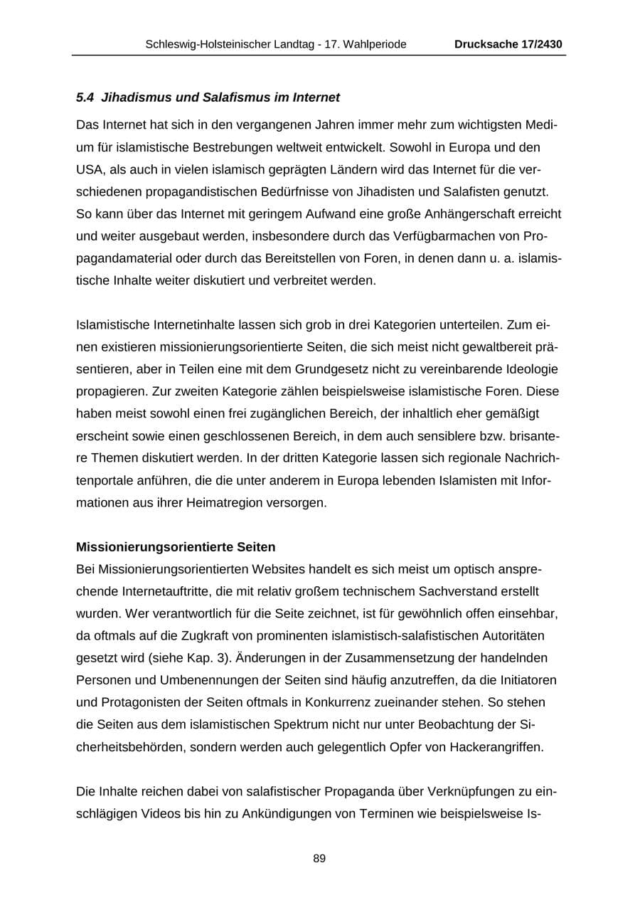 Seite 89 des Verfassungsschutzbericht 2011 Schleswig-Holstein
