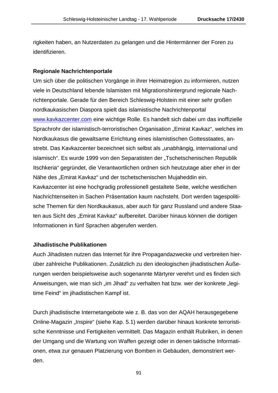 Seite 91 des Verfassungsschutzbericht 2011 Schleswig-Holstein