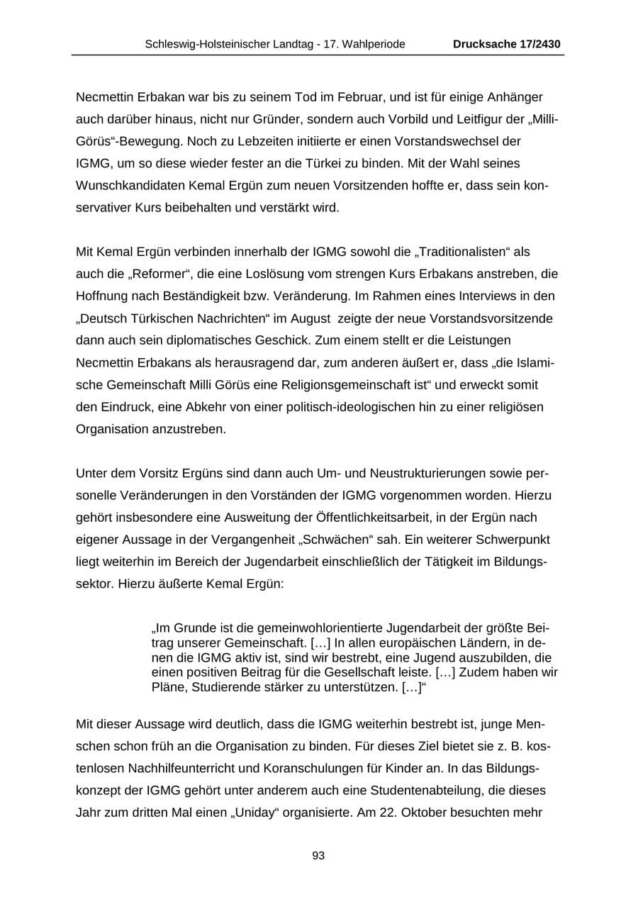Seite 93 des Verfassungsschutzbericht 2011 Schleswig-Holstein