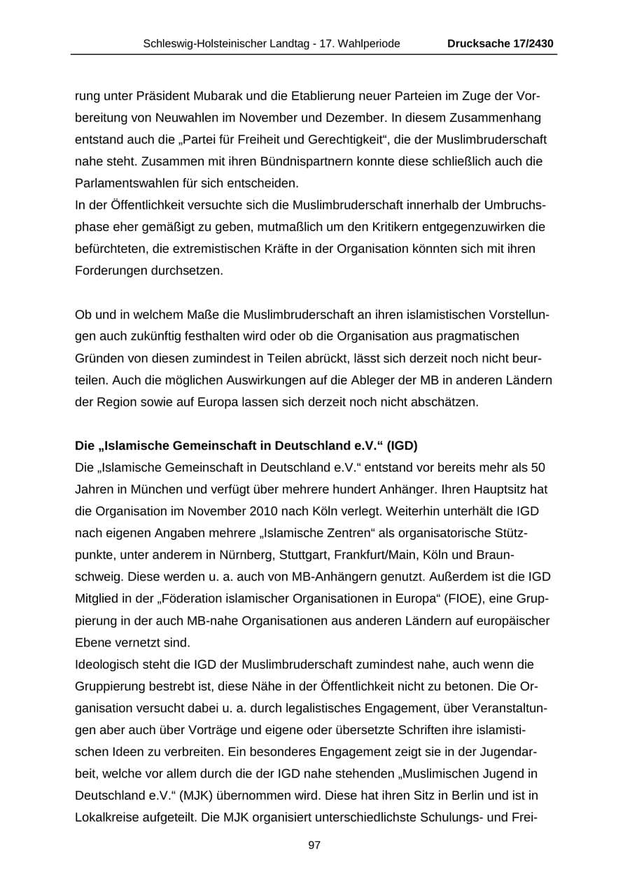 Seite 97 des Verfassungsschutzbericht 2011 Schleswig-Holstein