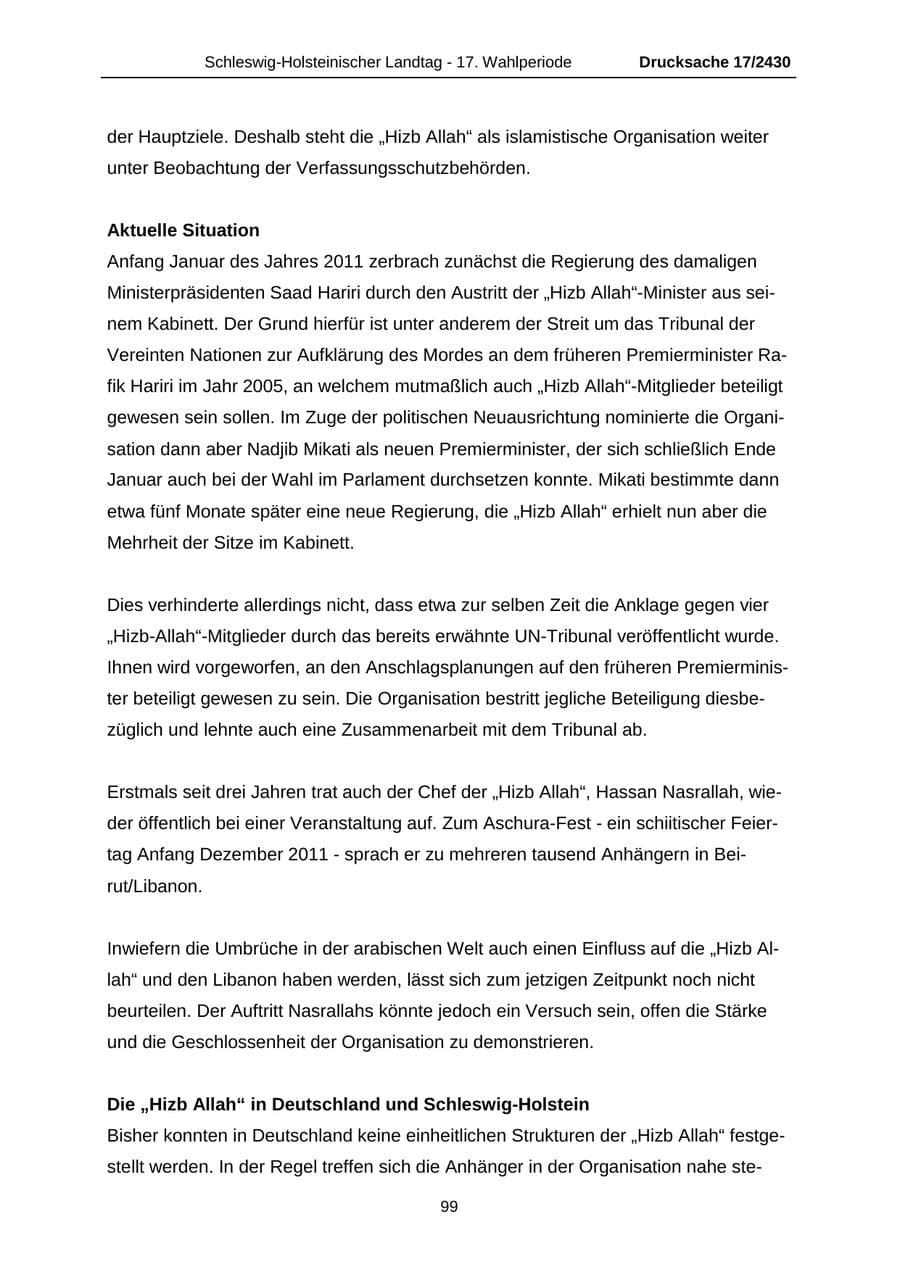 Seite 99 des Verfassungsschutzbericht 2011 Schleswig-Holstein