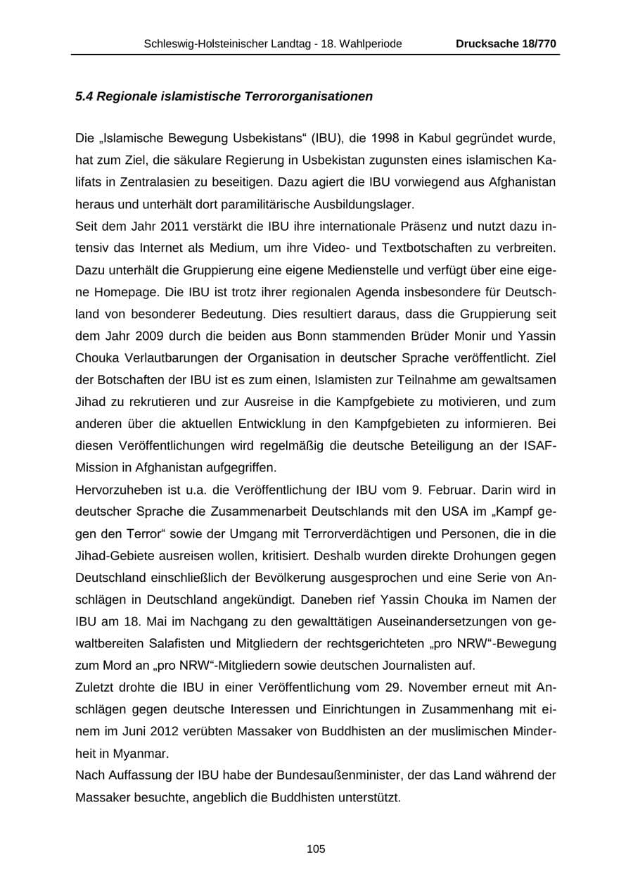Seite 105 des Verfassungsschutzbericht 2012 Schleswig-Holstein