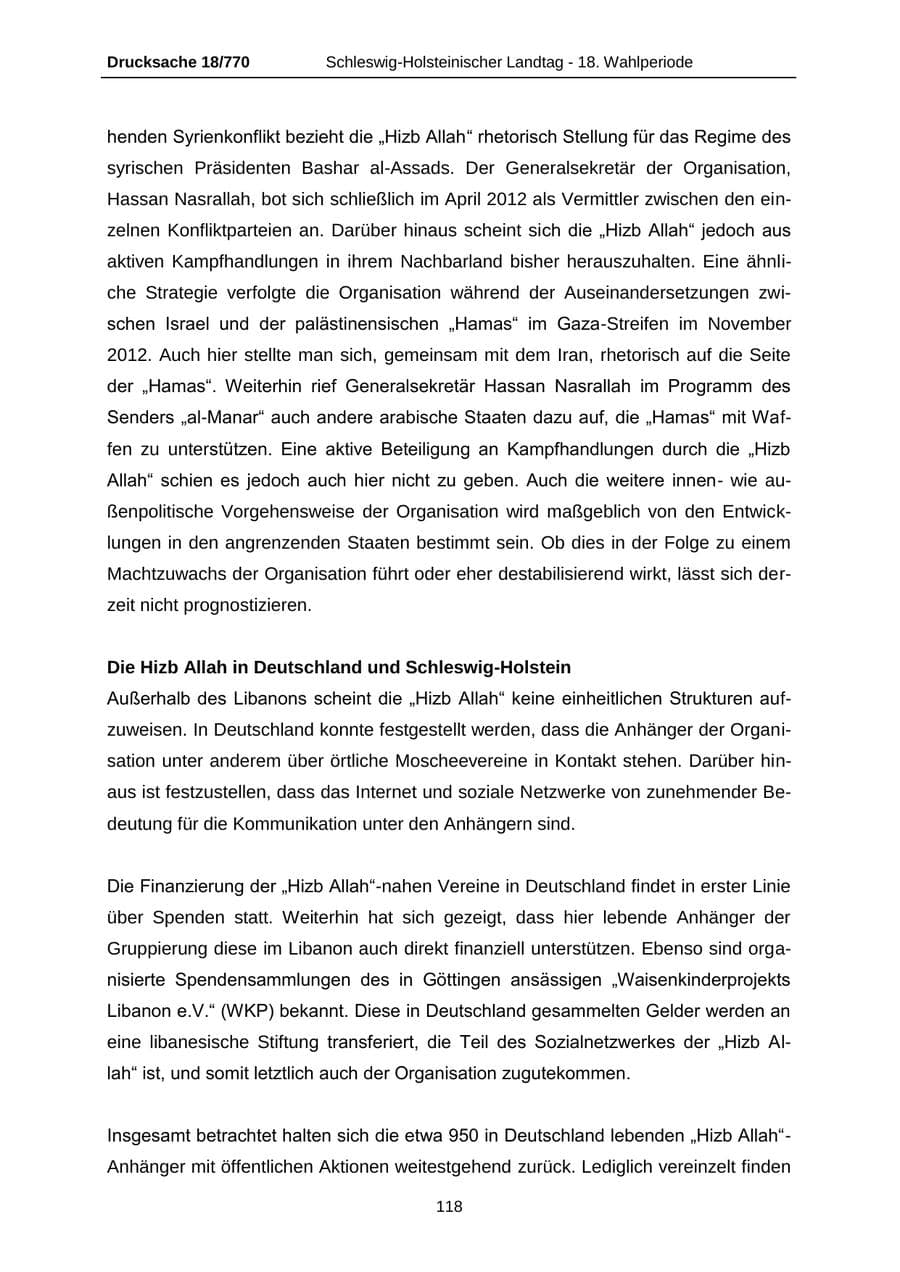 Seite 118 des Verfassungsschutzbericht 2012 Schleswig-Holstein