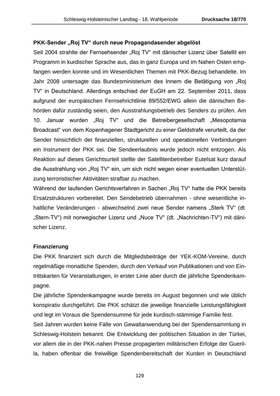 Seite 129 des Verfassungsschutzbericht 2012 Schleswig-Holstein