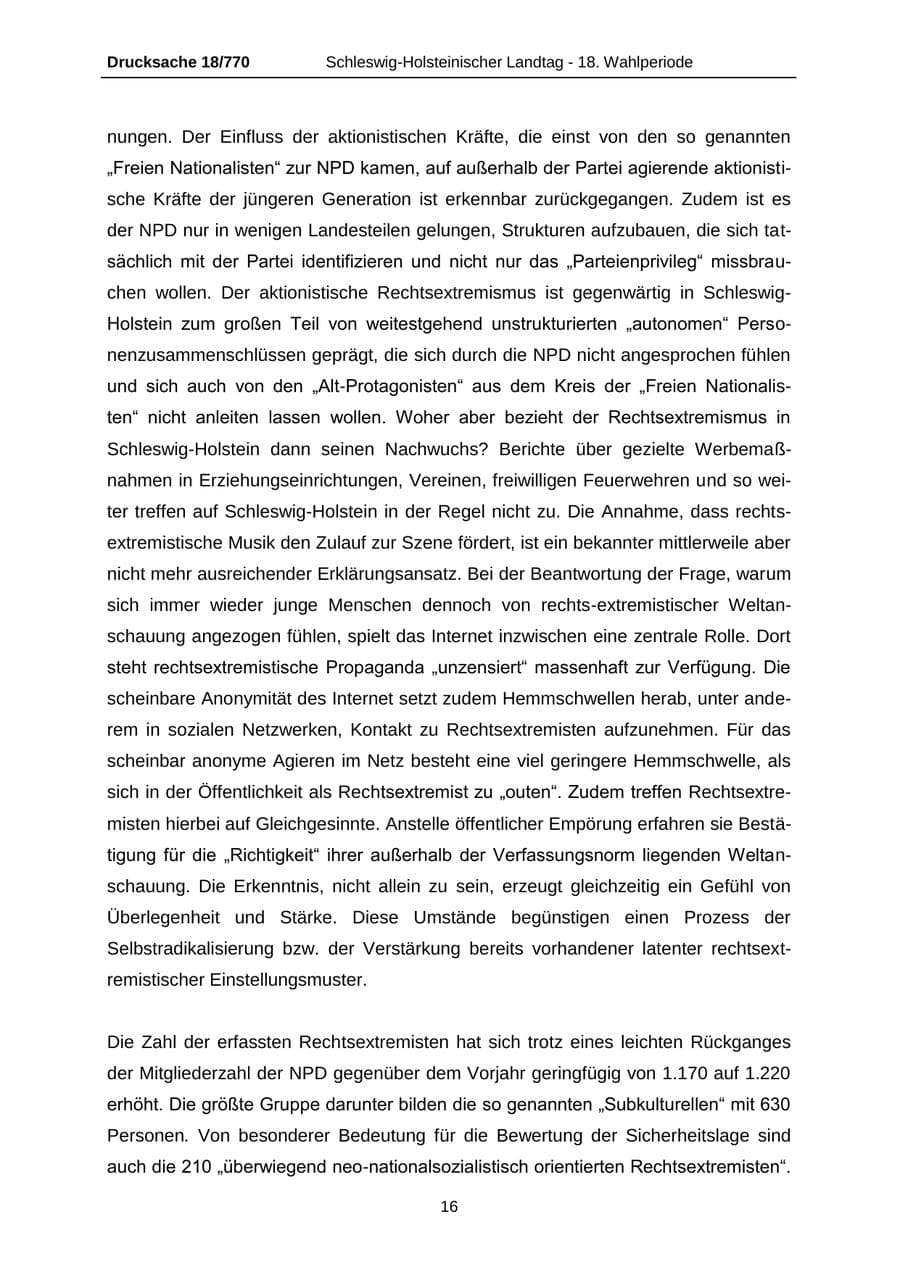 Seite 16 des Verfassungsschutzbericht 2012 Schleswig-Holstein