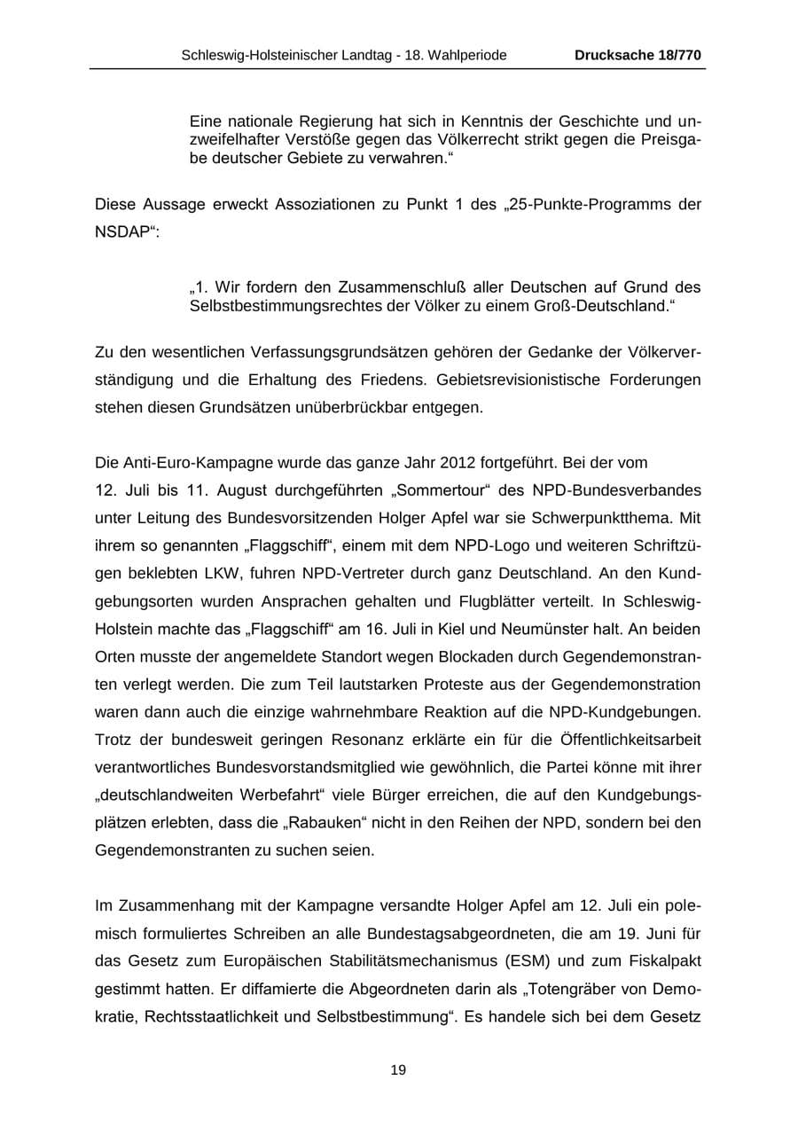 Seite 19 des Verfassungsschutzbericht 2012 Schleswig-Holstein