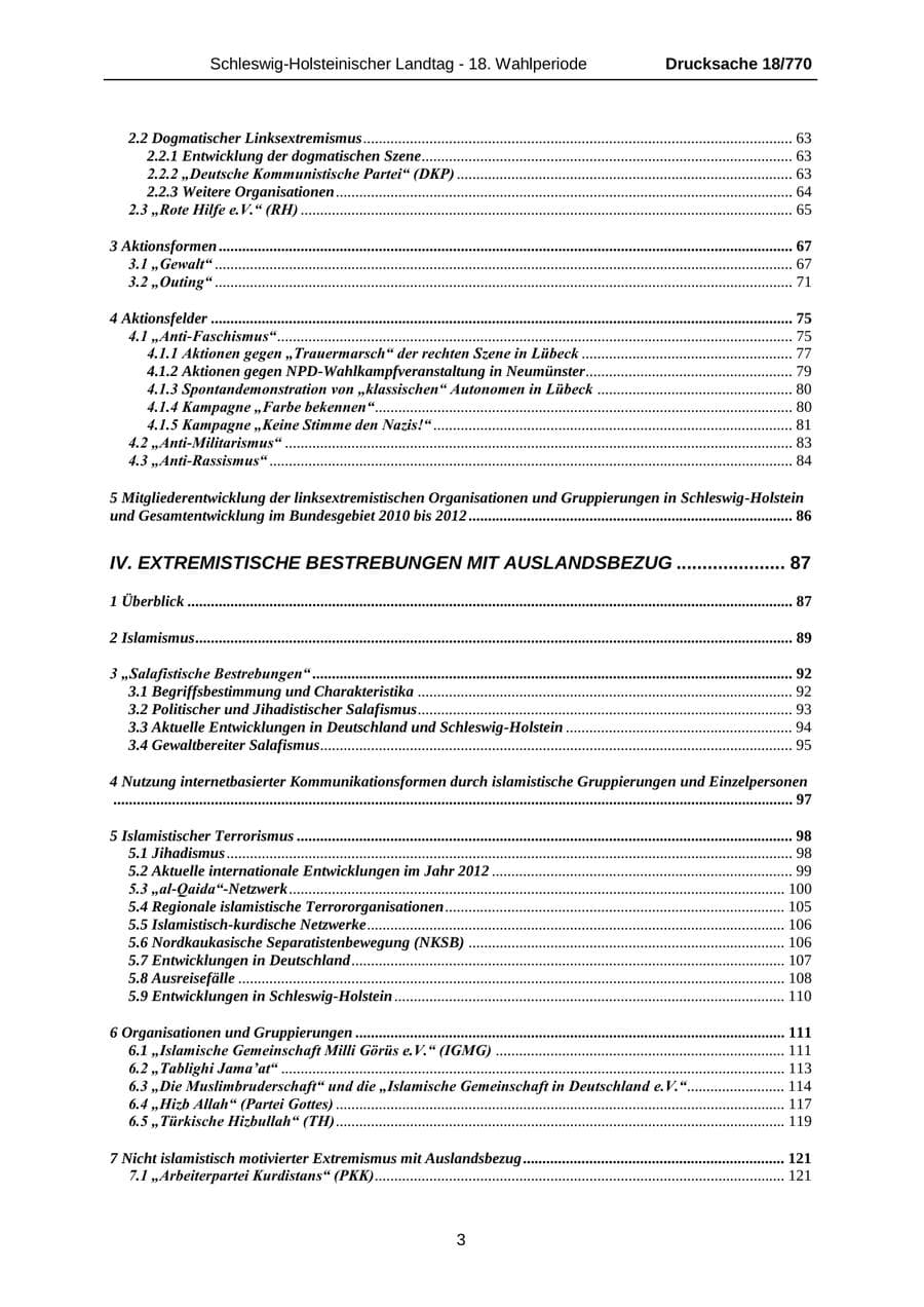 Seite 3 des Verfassungsschutzbericht 2012 Schleswig-Holstein