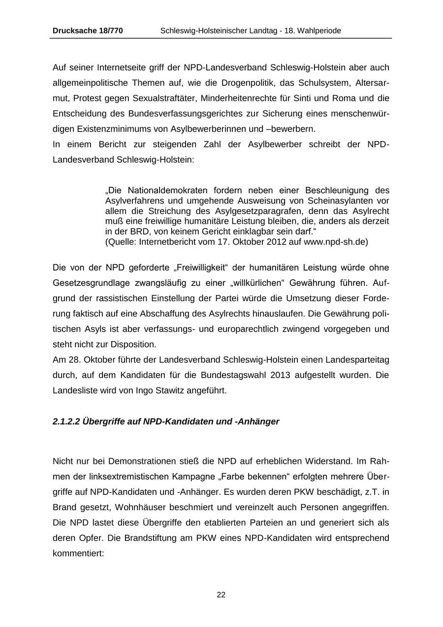Seite 22 des Verfassungsschutzbericht 2012 Schleswig-Holstein