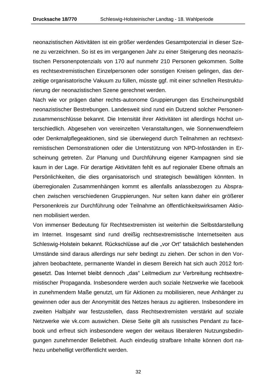 Seite 32 des Verfassungsschutzbericht 2012 Schleswig-Holstein