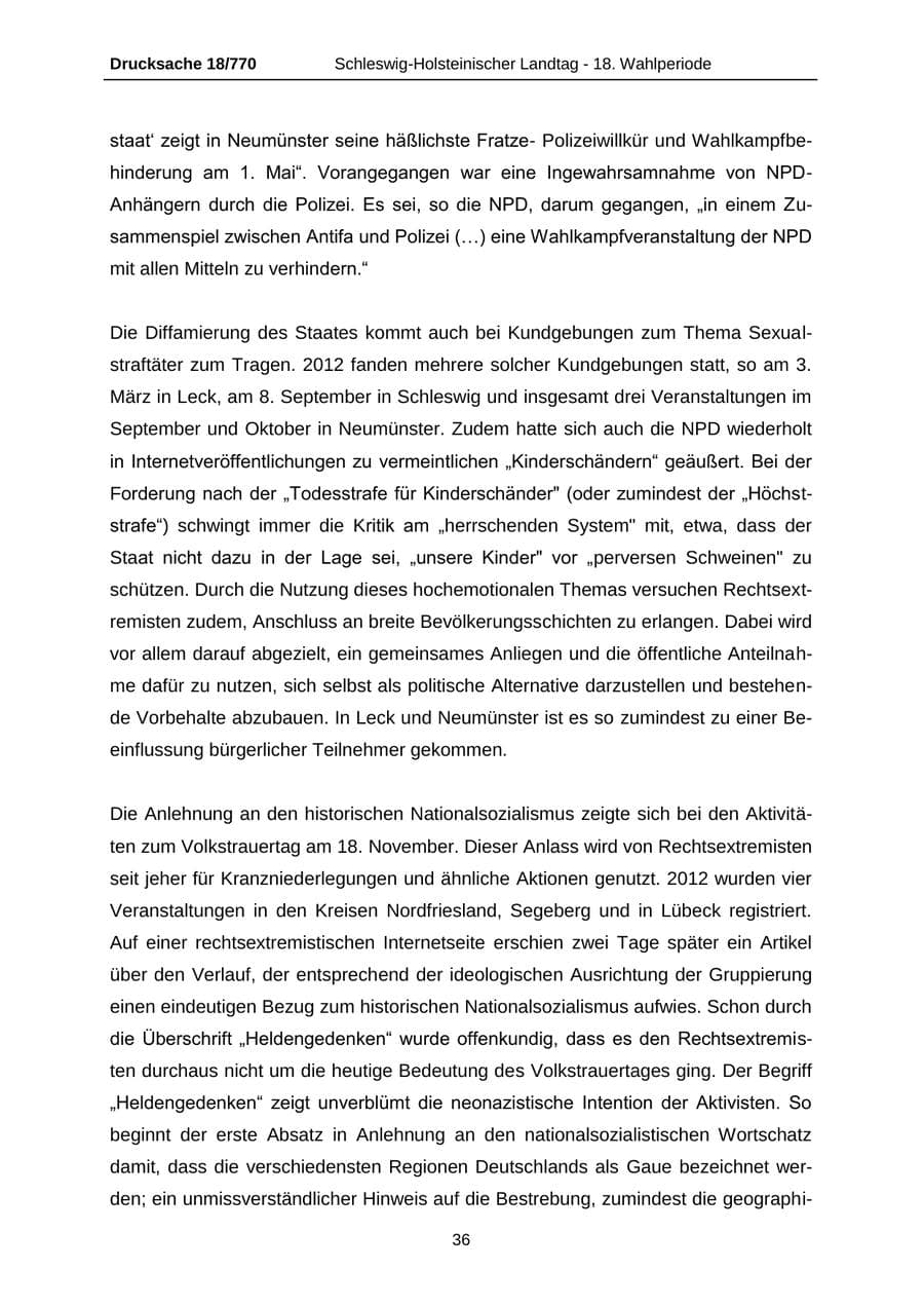 Seite 36 des Verfassungsschutzbericht 2012 Schleswig-Holstein