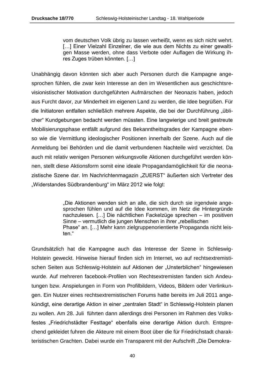 Seite 40 des Verfassungsschutzbericht 2012 Schleswig-Holstein