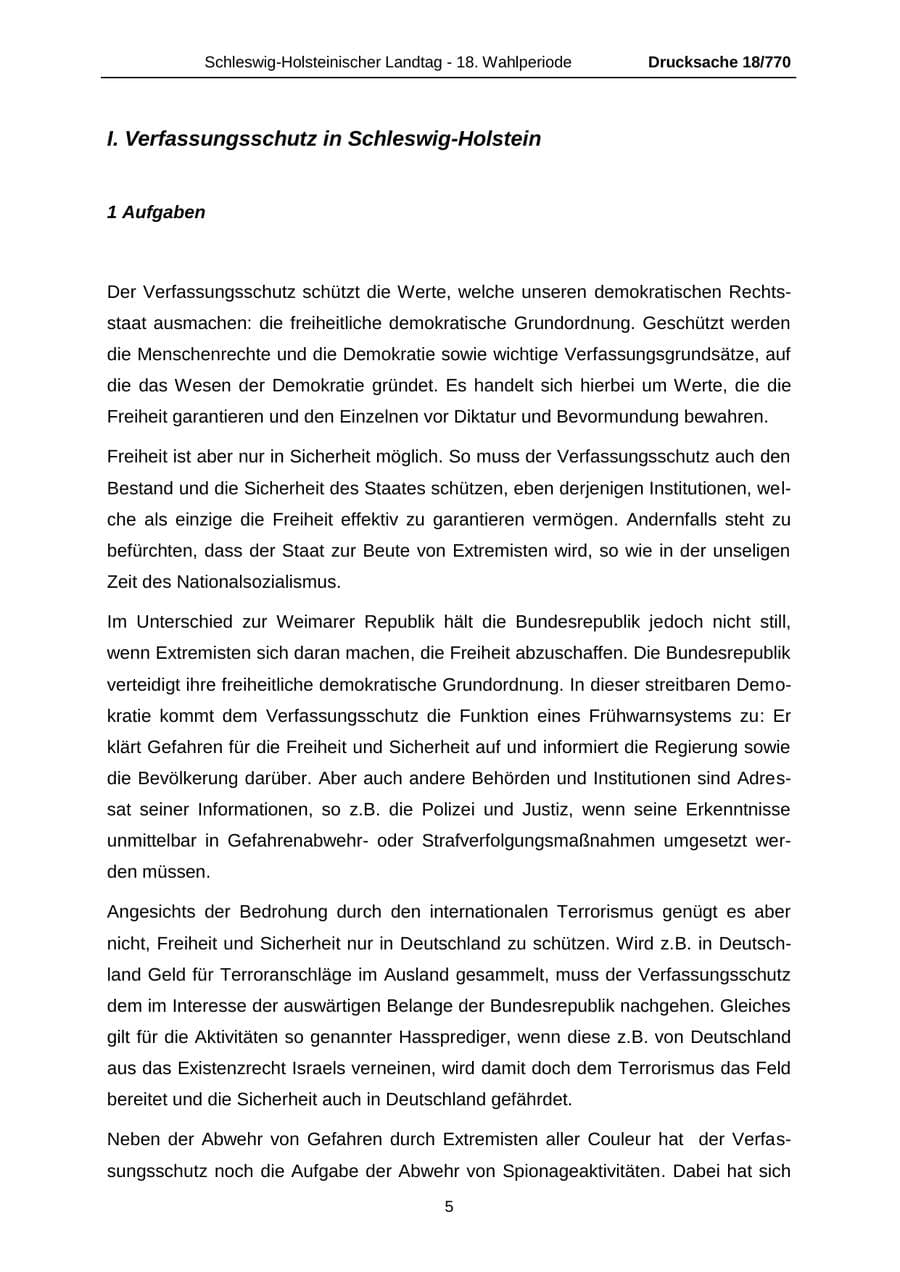Seite 5 des Verfassungsschutzbericht 2012 Schleswig-Holstein