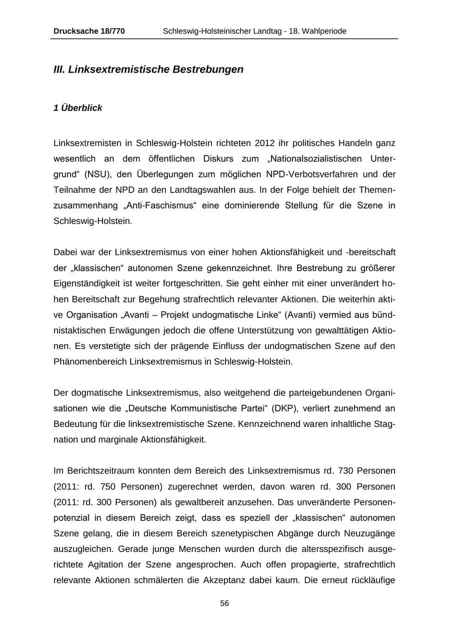 Seite 56 des Verfassungsschutzbericht 2012 Schleswig-Holstein