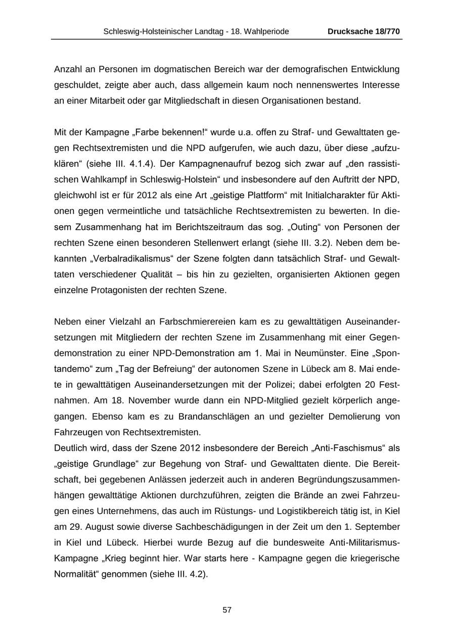 Seite 57 des Verfassungsschutzbericht 2012 Schleswig-Holstein