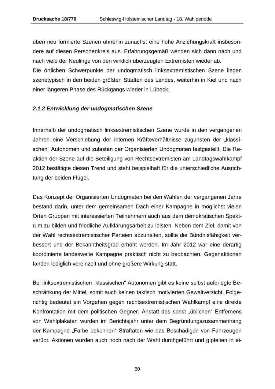 Seite 60 des Verfassungsschutzbericht 2012 Schleswig-Holstein