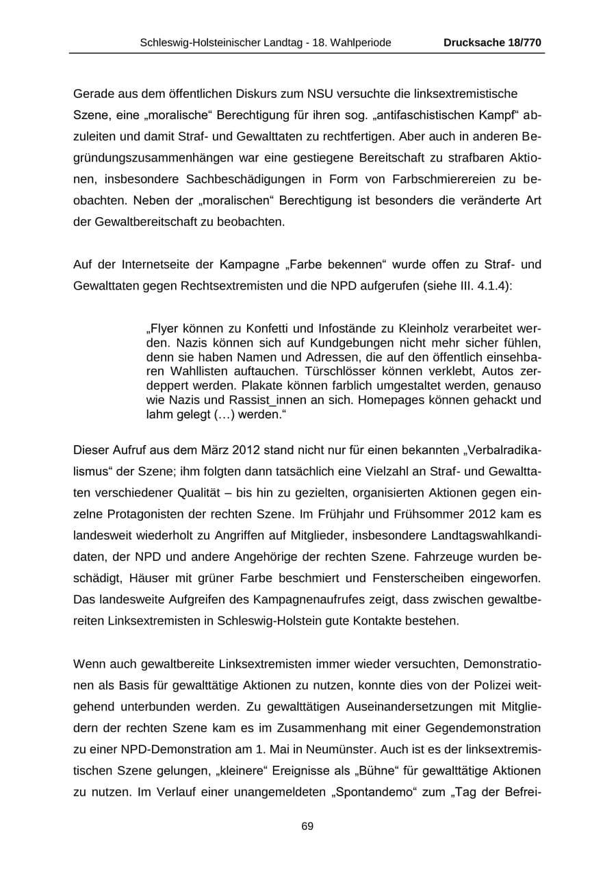 Seite 69 des Verfassungsschutzbericht 2012 Schleswig-Holstein