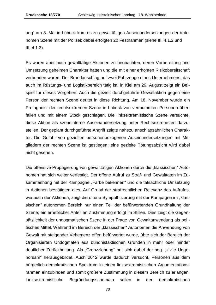 Seite 70 des Verfassungsschutzbericht 2012 Schleswig-Holstein