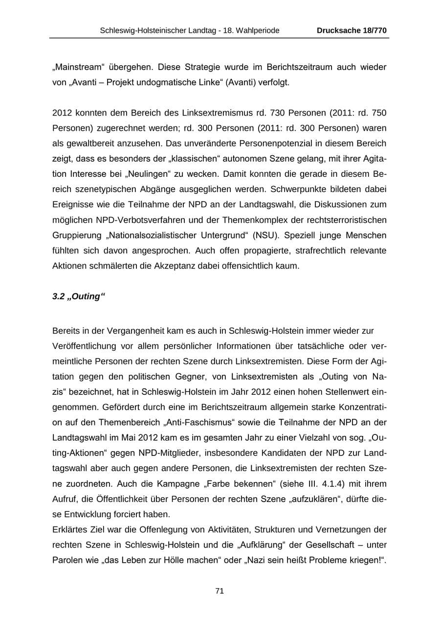 Seite 71 des Verfassungsschutzbericht 2012 Schleswig-Holstein