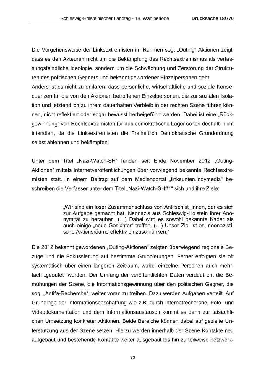 Seite 73 des Verfassungsschutzbericht 2012 Schleswig-Holstein