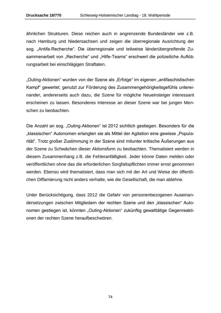 Seite 74 des Verfassungsschutzbericht 2012 Schleswig-Holstein