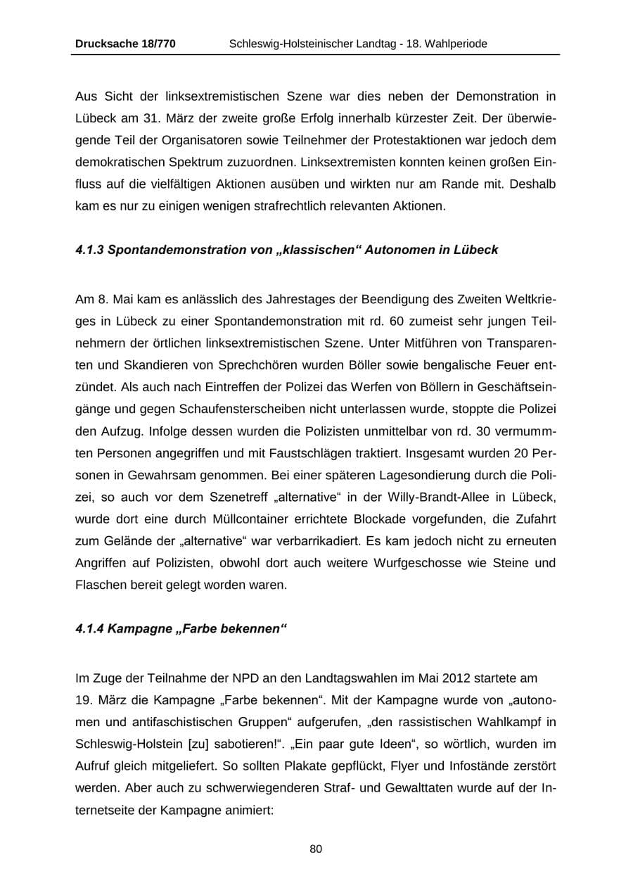 Seite 80 des Verfassungsschutzbericht 2012 Schleswig-Holstein