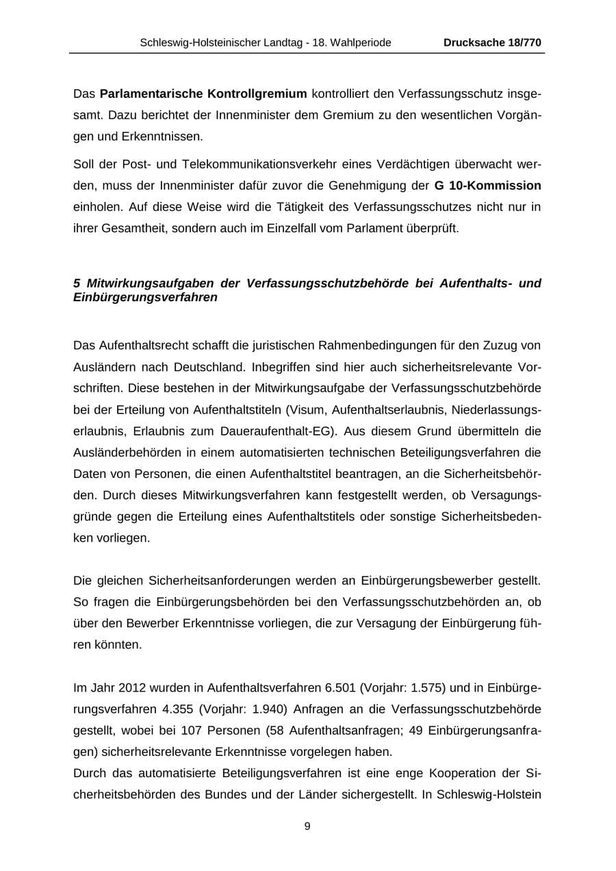 Seite 9 des Verfassungsschutzbericht 2012 Schleswig-Holstein