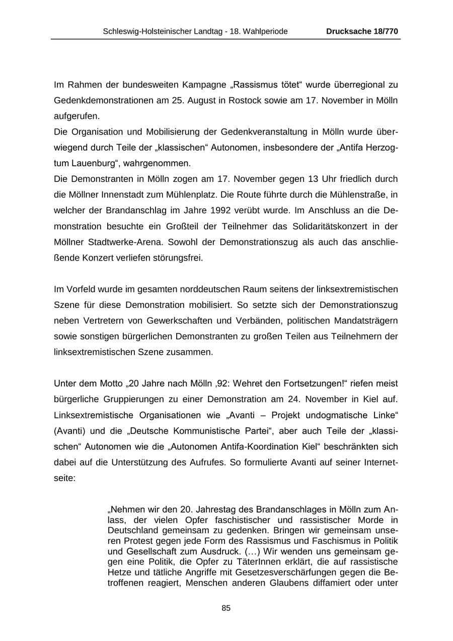 Seite 85 des Verfassungsschutzbericht 2012 Schleswig-Holstein