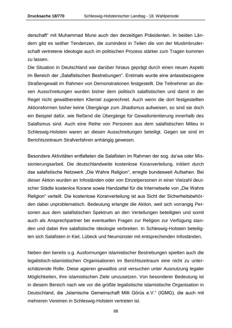 Seite 88 des Verfassungsschutzbericht 2012 Schleswig-Holstein
