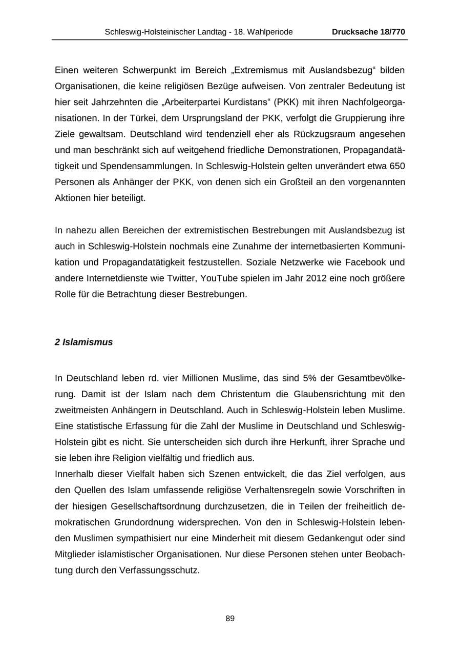 Seite 89 des Verfassungsschutzbericht 2012 Schleswig-Holstein