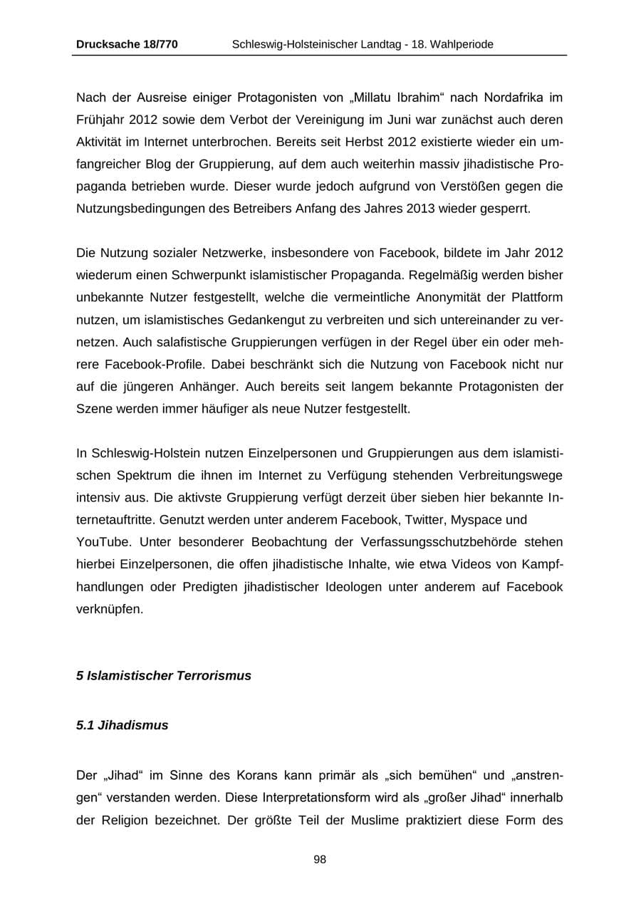 Seite 98 des Verfassungsschutzbericht 2012 Schleswig-Holstein