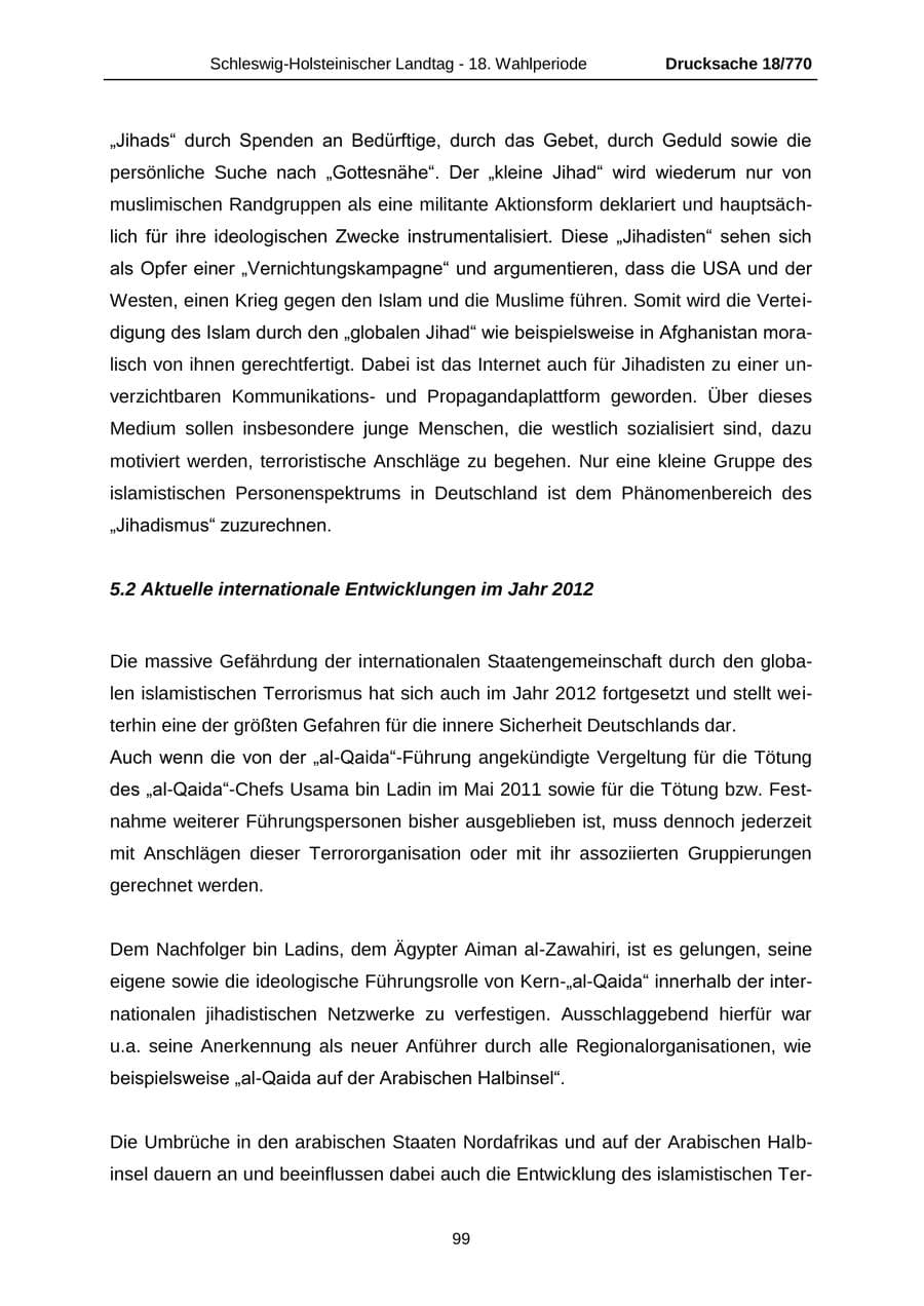 Seite 99 des Verfassungsschutzbericht 2012 Schleswig-Holstein